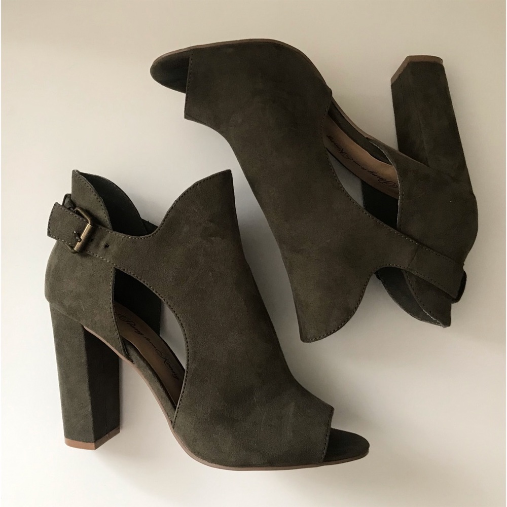 Olive Green Peep Toe Block Heels
